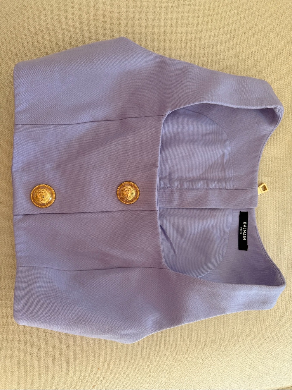 Balmain Lavender Cropped Gold Button Sleeveless Top XS